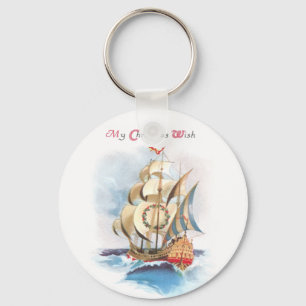 Porte-clés Grand bateau sur la haute mer Vintage Noël