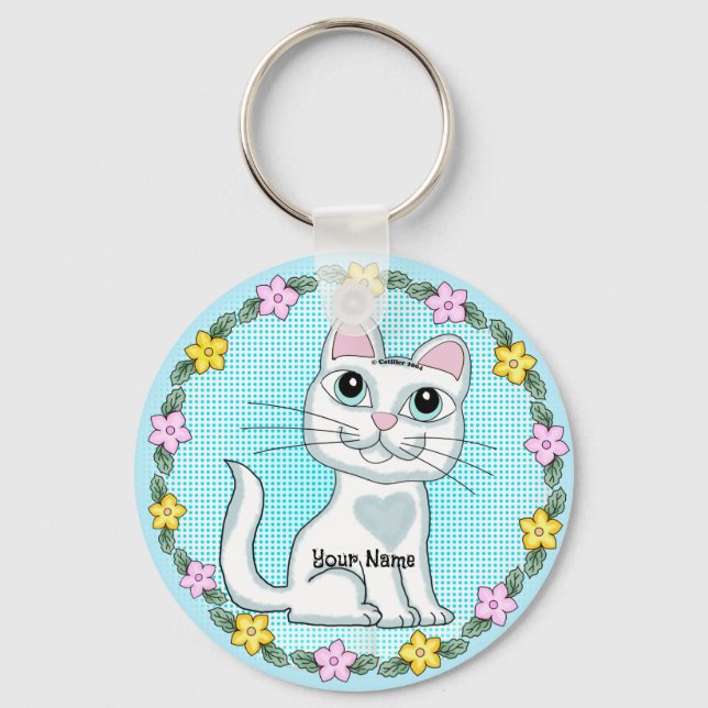 Porte-clés Grand Chat Chaton aux Yeux Grands (Recto)