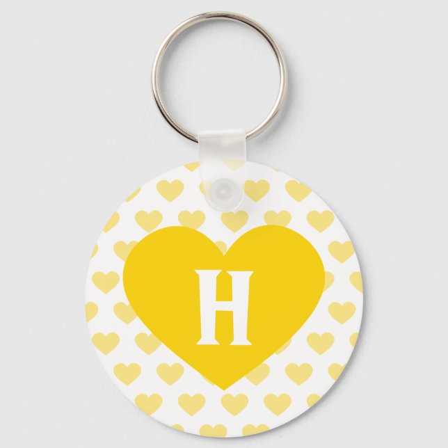 Porte-clés Grand Coeur jaune vif - Monogramme (Recto)