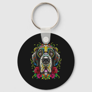 Porte-clés Grand Dane Chien Tattoo Jour Du Mexique Floral Mor