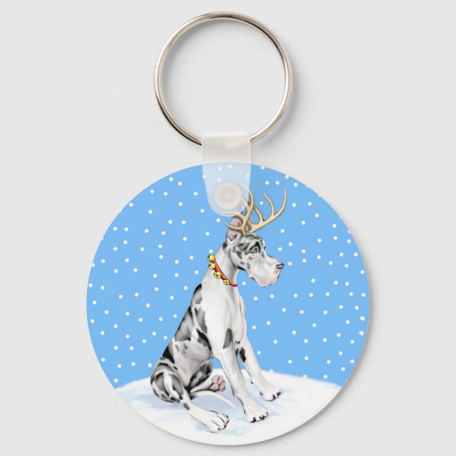 Porte-clés Grand Dane Reindeer Arlequin de Noël (Recto)