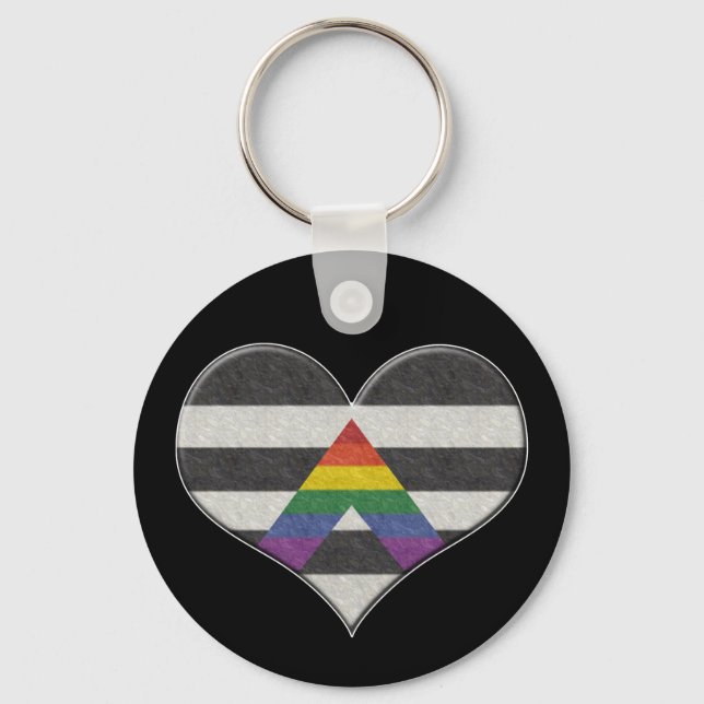 Porte-clés Grand drapeau LGBT Ally Pride Coeur coloré avec As (Recto)