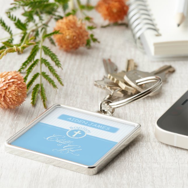 Porte-clés Grand-fils Baptême Félicitations Enfant Bleu de Di (Côté)