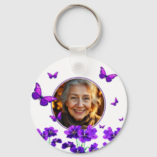 Porte-clés Grand-mère de papillon violet floral