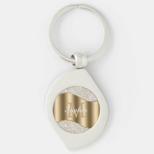 Porte-clés Grand monogramme doré, nom en écriture blanche, di