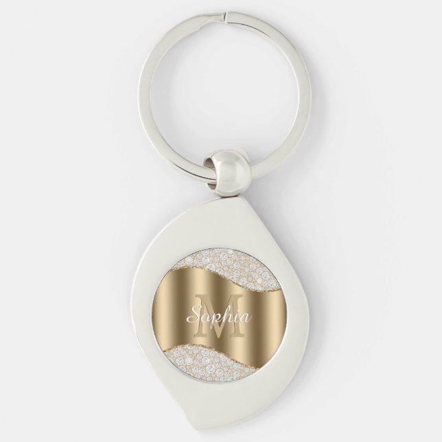 Porte-clés Grand monogramme doré, nom en écriture blanche, di (Devant)