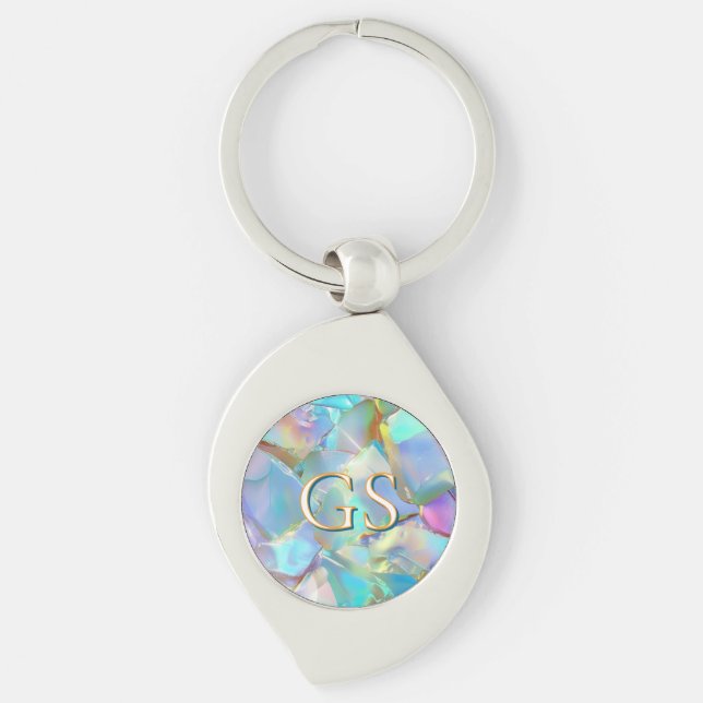 Porte-clés Grand Monogramme ou Nom sur Opale (Devant)
