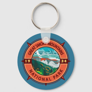 Porte-clés Grand Smoky Mountains Parc national Retro Compass