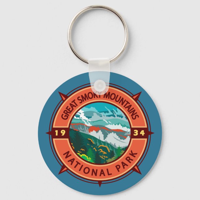 Porte-clés Grand Smoky Mountains Parc national Retro Compass (Recto)