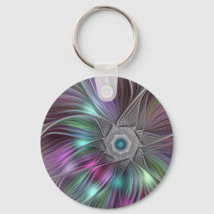 Porte-clés Grande Fleur colorée Abstraite Trippy Fractal Art