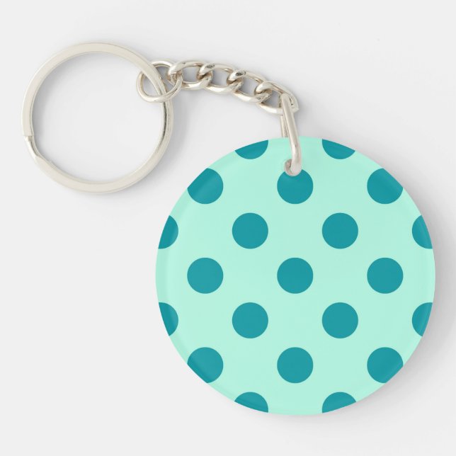 Porte-clés Grands points rétro - aqua et turquoise (Devant)