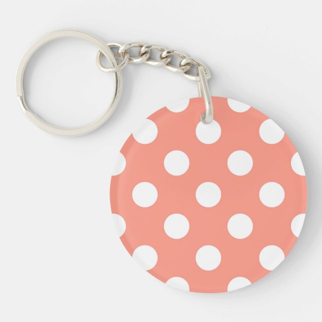 Porte-clés Grands points rétro - corail rose et blanc (Devant)