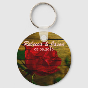 Porte-clés grange de campagne bois été rouge rose mariage
