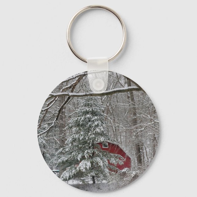 Porte-clés Grange rouge neigeuse (Recto)