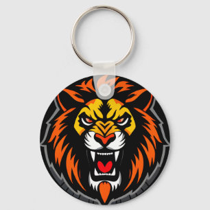 Porte-clés Graphique de tête de lion féroce vibrant