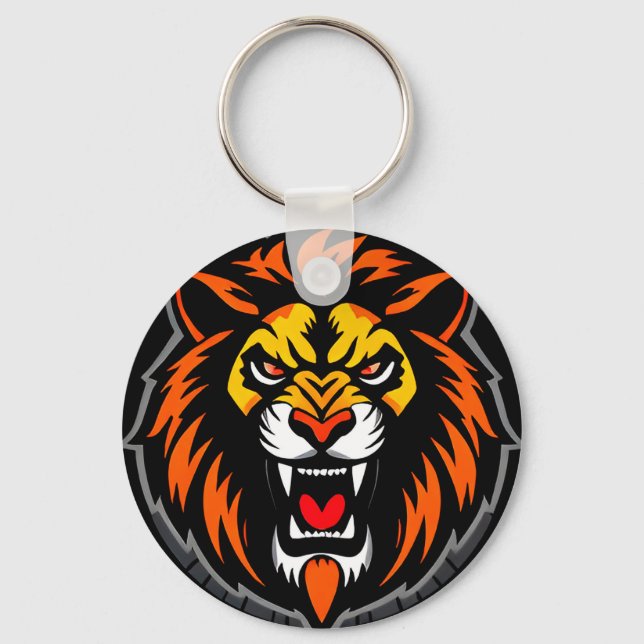 Porte-clés Graphique de tête de lion féroce vibrant (Recto)