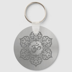 Porte-clés Graphique floral d'Aum d'effet d'acier inoxydable