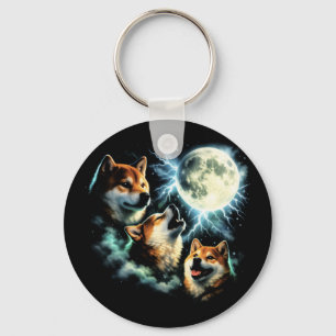 Porte-clés Graphique Shiba Inu hurlant à la Lune Céleste
