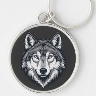 Porte-clés graphique tête de loup solitaire féroce