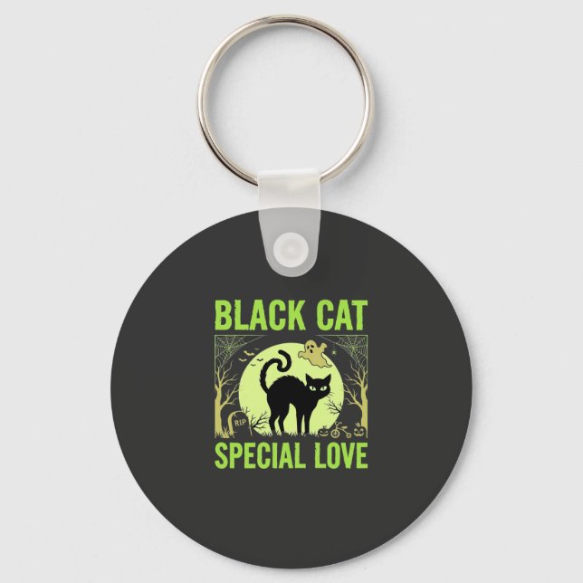 Porte-clés Graphisme d'amour spécial chat noir Halloween (Recto)