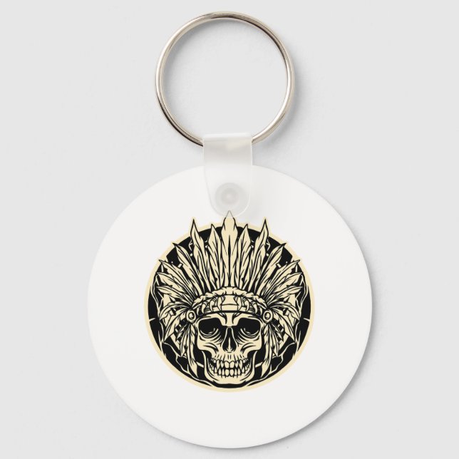 Porte-clés Graphisme de crâne de chef guerrier (Recto)