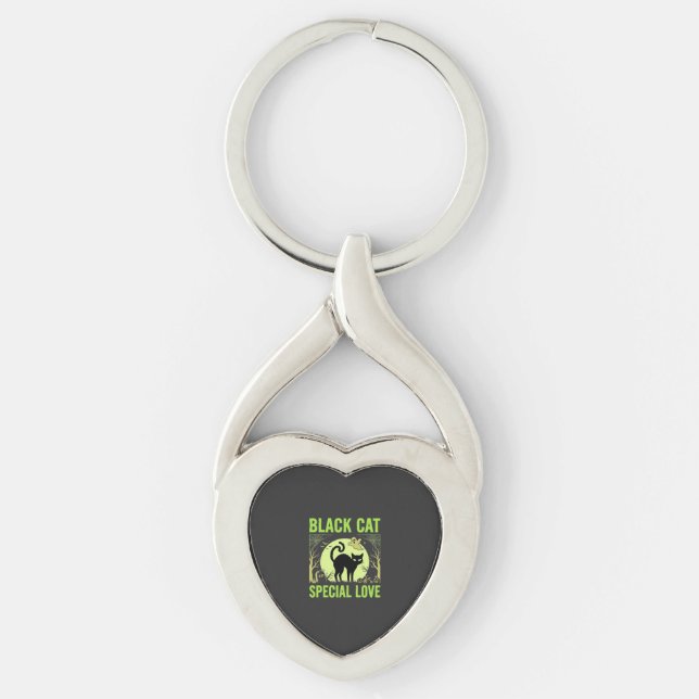 Porte-clés Graphisme de la Saint-Valentin Chat Noir Spécial H (Devant)