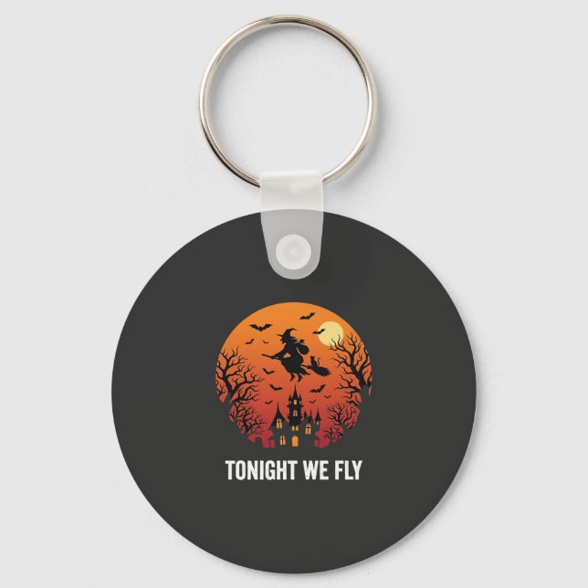 Porte-clés Graphisme de sorcière d'Halloween volant la nuit_1 (Recto)