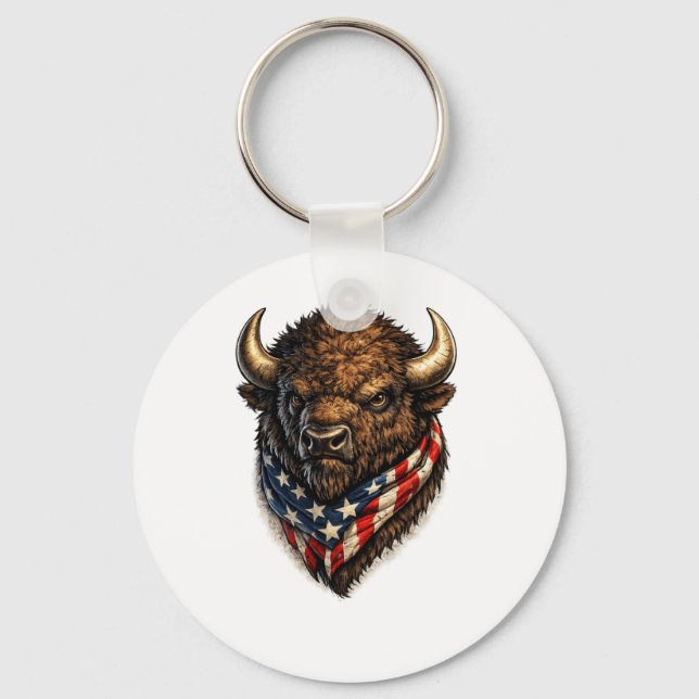 Porte-clés Graphisme de tête de buffle patriote américain (Recto)