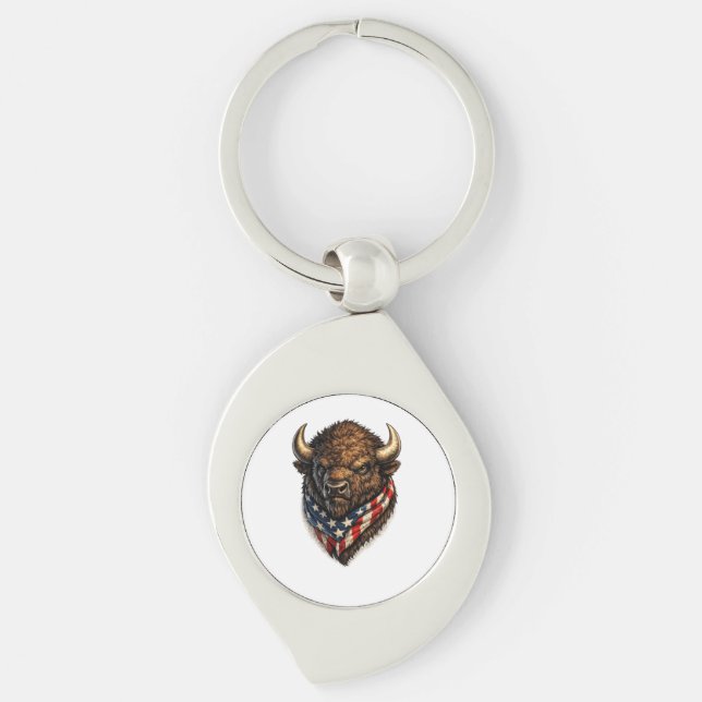 Porte-clés Graphisme de tête de buffle patriote américain (Devant)
