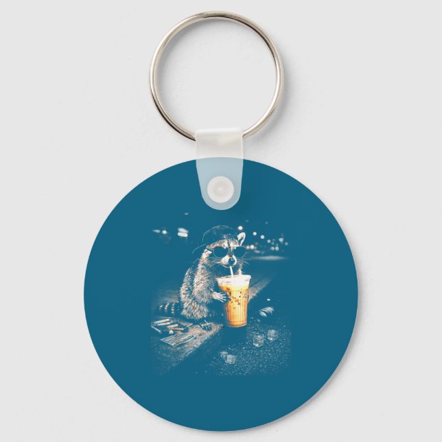 Porte-clés Graphisme d'un raton laveur drôle buvant un café g (Recto)