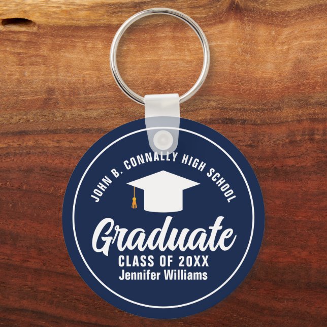 Porte-clés Gras Navy Blue Graduation Custom 2025 Graduate (Recto)