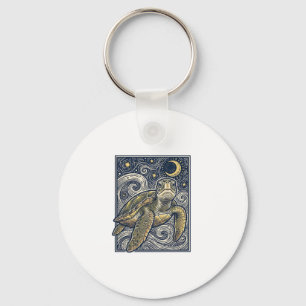 Porte-clés Gravure ancienne tortue marine nuit étoilée