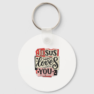Porte-clés Gravure Vintage Jésus Vous Aime Typographie Chréti