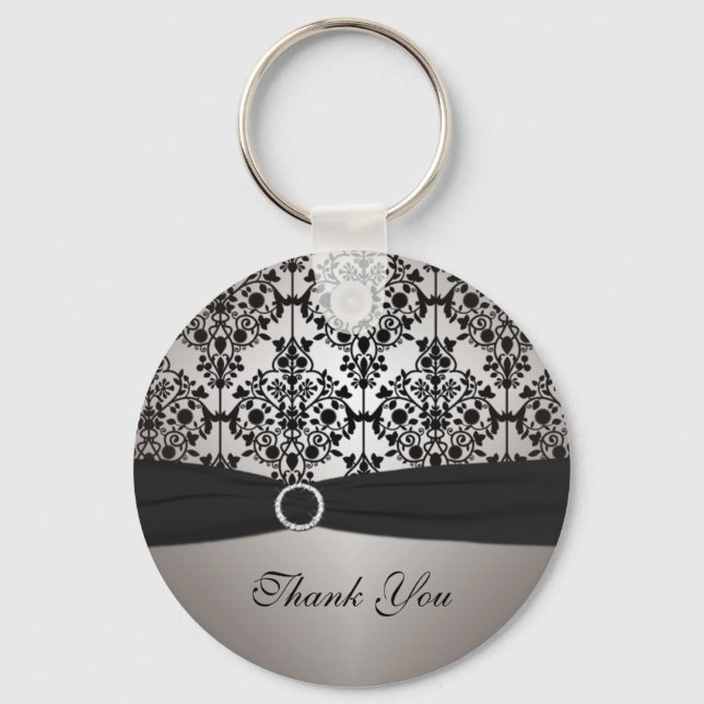 Porte-clés Gray and Black Damask Keychain (Recto)