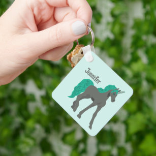 Porte-clés Gray and Teal Unicorn Personalized