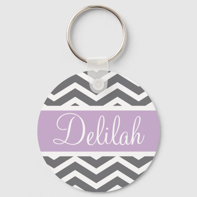 Porte-clés Gray Grey Purple Chevron Nom personnalisé (Recto)