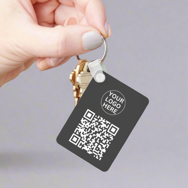Porte-clés Gray QR Code & Business Logo l Moderne Promotionne (Créateur téléchargé)