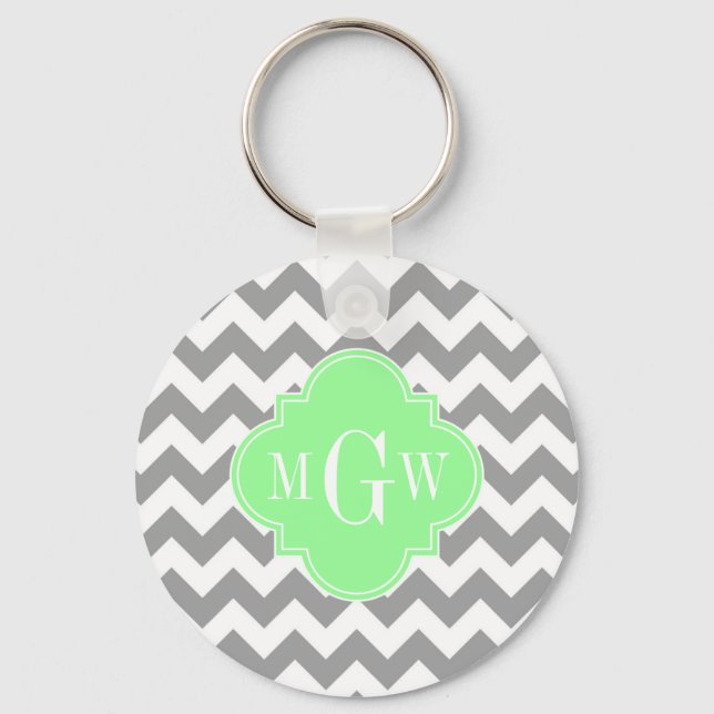Porte-clés Gray What Chevron Mint Quatrefoil 3 Monogramme (Recto)