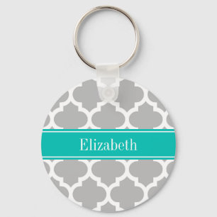 Porte-clés Gray White Moroccan #5 Teal Name Monogram