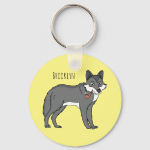 Porte-clés Gray wolf with pipe cartoon