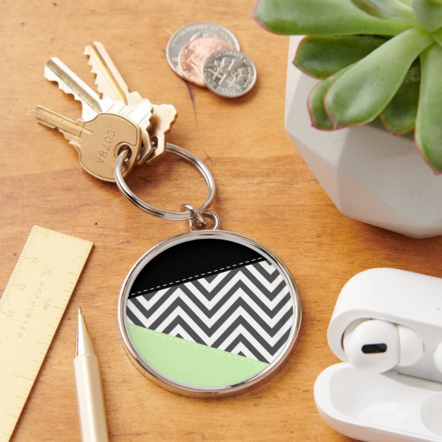 Porte-clés Gray Zigzag, Gray Chevron, Zigzag Pattern, Mint (Bureau)