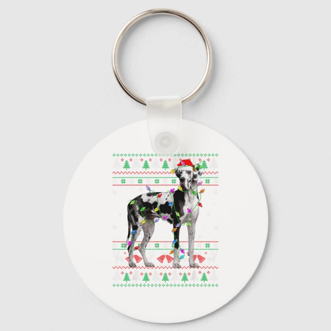 Porte-clés Great Dane Harlequin Dog Christmas Ugly Sweater Li (Recto)