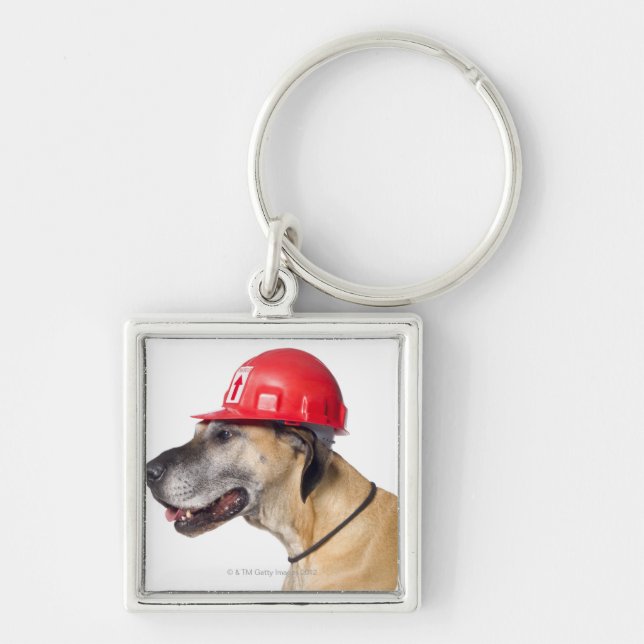 Porte-clés Great dane portant un casque rouge de construction (Devant)