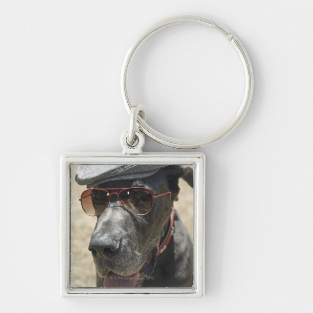 Porte-clés Great dane utilisant le casquette et les lunettes (Devant)
