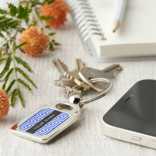 Porte-clés Grec Meander Key Blue, Votre Nom, Personnaliser