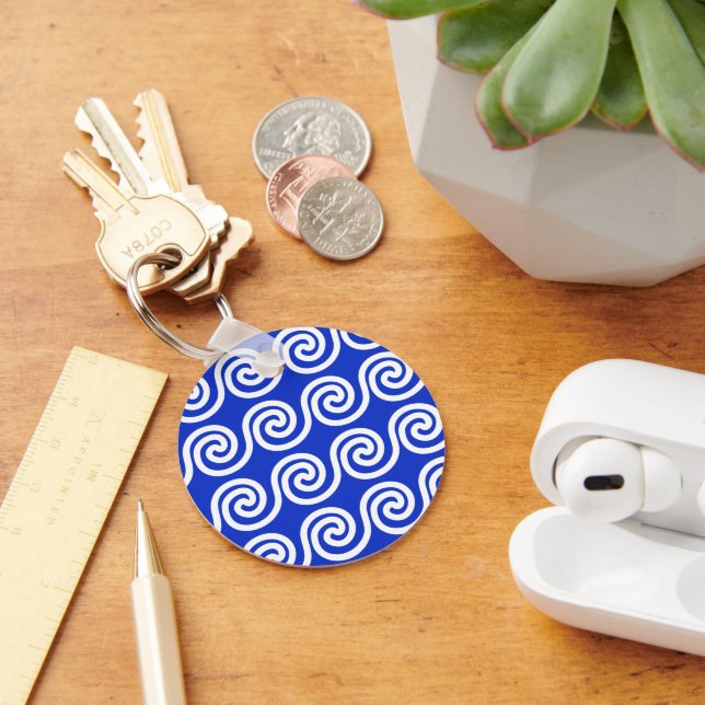 Porte-clés Grec Meander Key Waves Motif Bleu (Bureau)