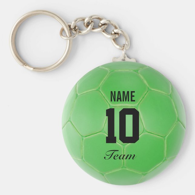 Porte-clés Green Black Team Soccer Ball Nom personnalisé (Devant)