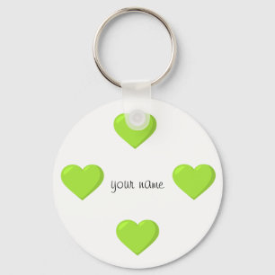 Porte-clés Green Emoji Hearts et '' Votre nom ici "