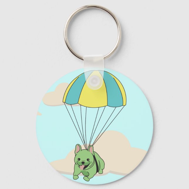 Porte-clés Green French Bulldog Umbrella Fun Keychain (Recto)