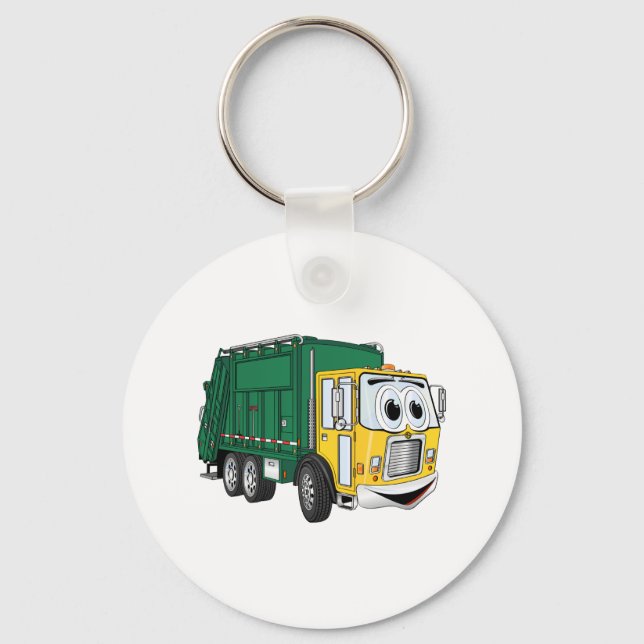 Porte-clés Green Gold Smiling Garbage Truck Cartoon (Recto)